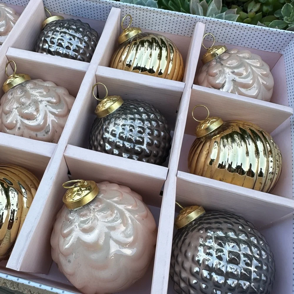 Cupcakes and Cashmere 12 ornaments shabby chic glam pearl Christmas pinkmas